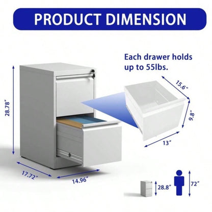 2 Drawer Metal Vertical File Cabinet with Lock Office Home Steel Vertical File Cabinet A4 Legal/Letter Size