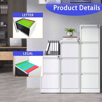 2 Drawer Metal Vertical File Cabinet with Lock Office Home Steel Vertical File Cabinet A4 Legal/Letter Size