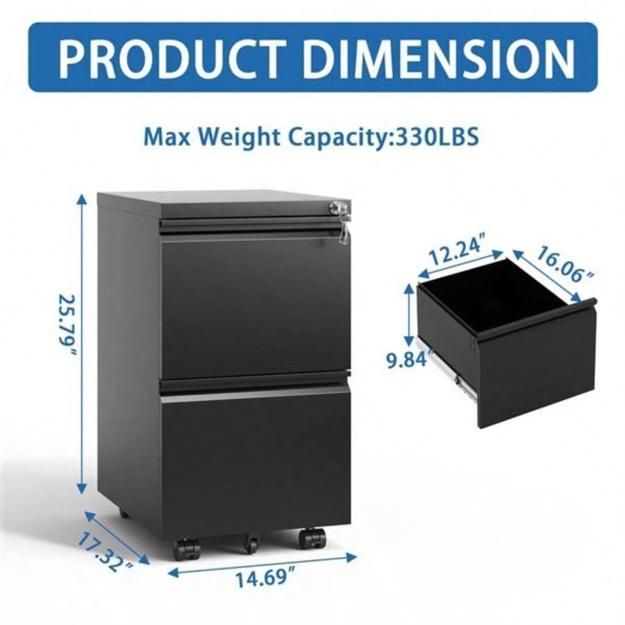 2 Drawer Metal Mobile File Cabinet, Rolling File Cabinet with Lock Hanging Legal/Letter/A4 Size, Fully Assembled Except Wheels