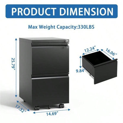 2 Drawer Metal Mobile File Cabinet, Rolling File Cabinet with Lock Hanging Legal/Letter/A4 Size, Fully Assembled Except Wheels