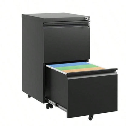 2 Drawer Metal Mobile File Cabinet, Rolling File Cabinet with Lock Hanging Legal/Letter/A4 Size, Fully Assembled Except Wheels