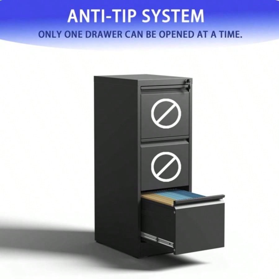 3 Drawer Metal Vertical File Cabinet with Lock Office Home Steel Vertical File Cabinet A4 Legal/Letter Size
