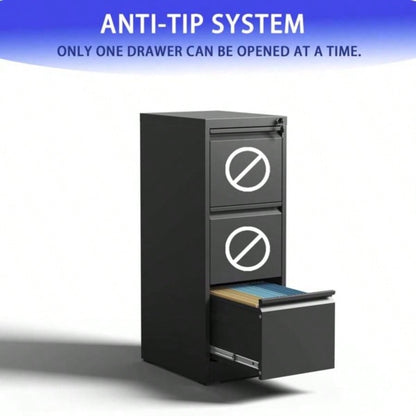 3 Drawer Metal Vertical File Cabinet with Lock Office Home Steel Vertical File Cabinet A4 Legal/Letter Size