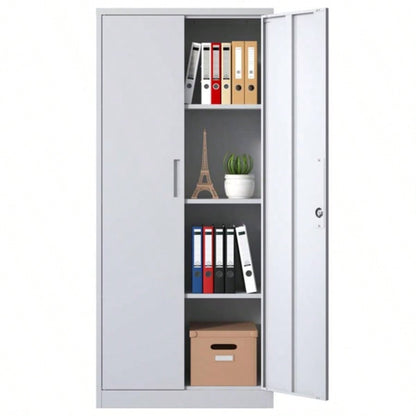 71H Metal Garage Storage Cabinet, White Steel Locking Cabinet with Doors and 3 Adjustable Shelves, Tall Cabinets Garage Storage Systems Lockable File Cabinet Home Office, Classroom, Pantry