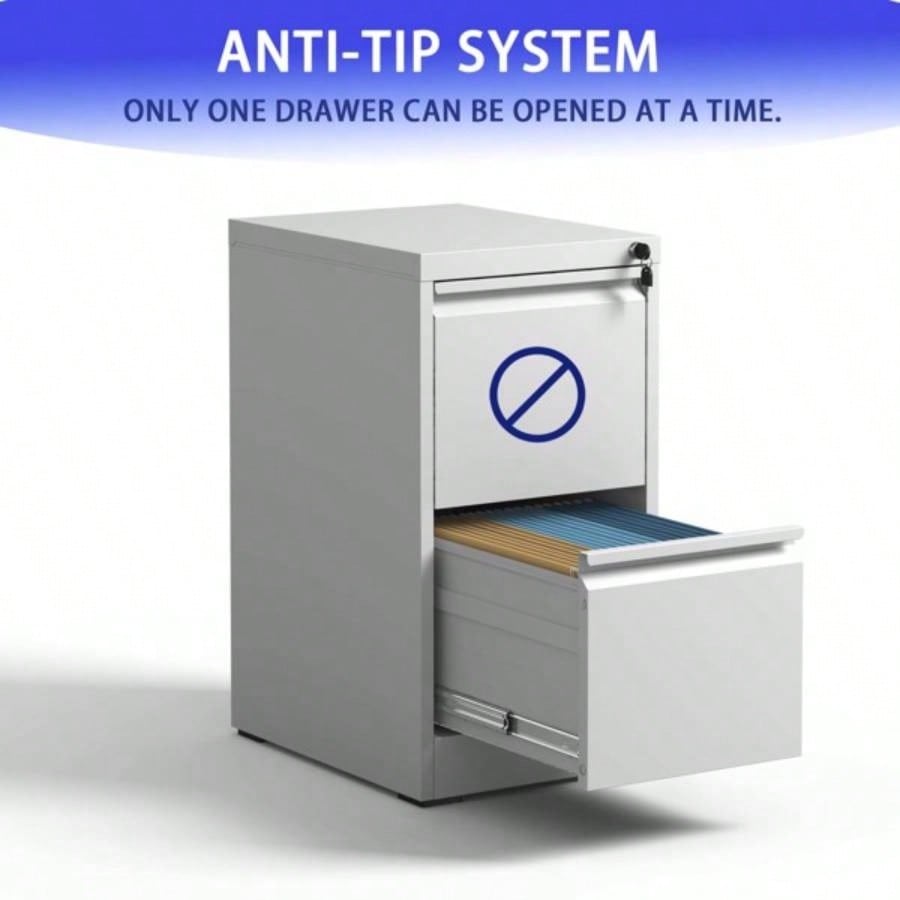 2 Drawer Metal Vertical File Cabinet with Lock Office Home Steel Vertical File Cabinet A4 Legal/Letter Size