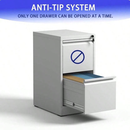 2 Drawer Metal Vertical File Cabinet with Lock Office Home Steel Vertical File Cabinet A4 Legal/Letter Size