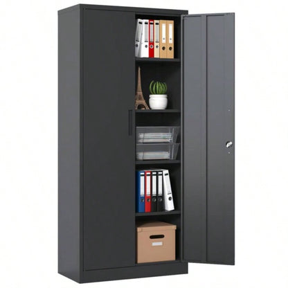 72H Metal Garage Storage Cabinet, Black Steel Locking Cabinet with Doors and 4 Shelves, Tall Cabinets Garage Storage Systems Lockable File Cabinet Home Office, Classroom/Pantry