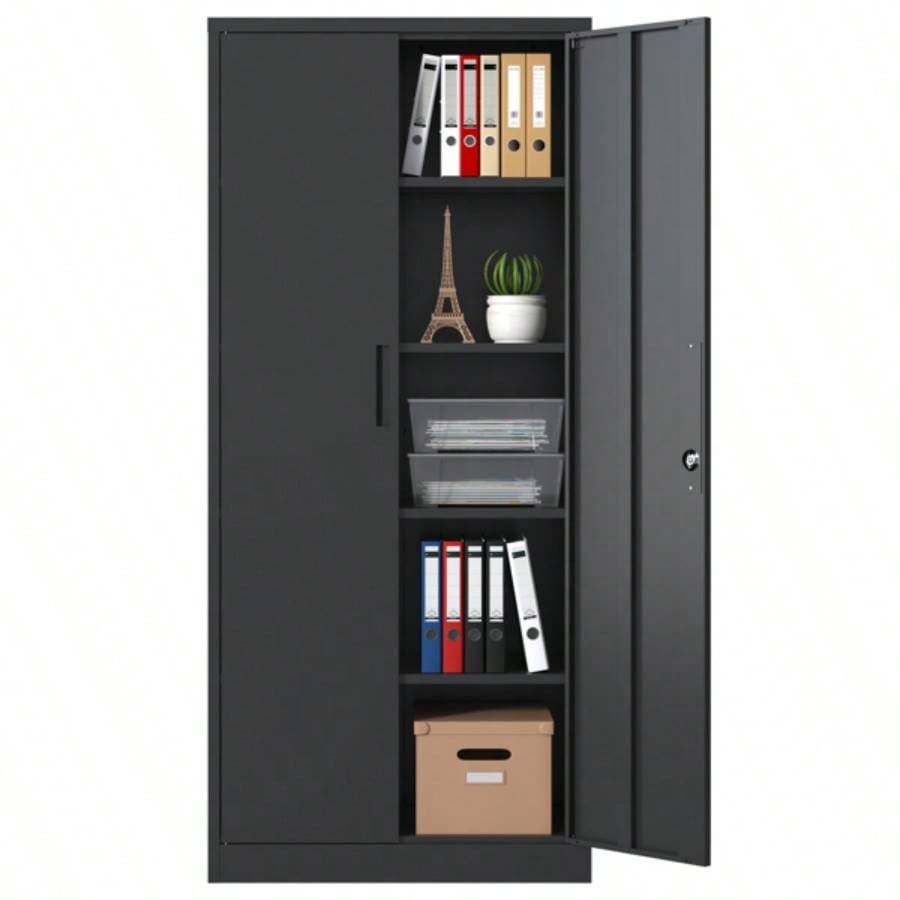 72H Metal Garage Storage Cabinet, Black Steel Locking Cabinet with Doors and 4 Shelves, Tall Cabinets Garage Storage Systems Lockable File Cabinet Home Office, Classroom/Pantry