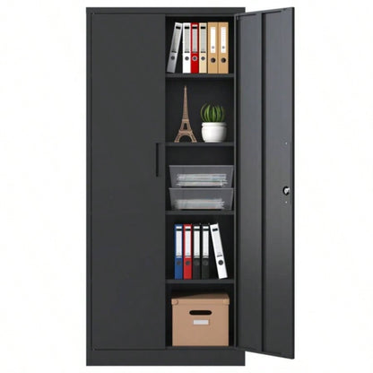 72H Metal Garage Storage Cabinet, Black Steel Locking Cabinet with Doors and 4 Shelves, Tall Cabinets Garage Storage Systems Lockable File Cabinet Home Office, Classroom/Pantry