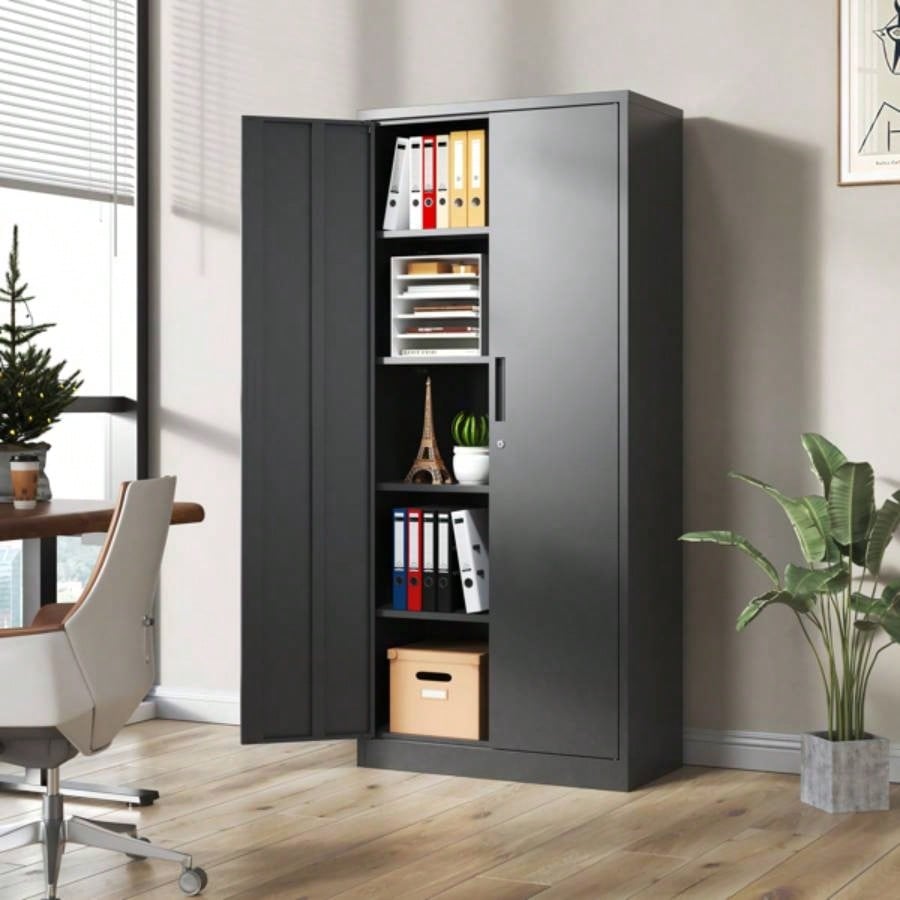 72H Metal Garage Storage Cabinet, Black Steel Locking Cabinet with Doors and 4 Shelves, Tall Cabinets Garage Storage Systems Lockable File Cabinet Home Office, Classroom/Pantry