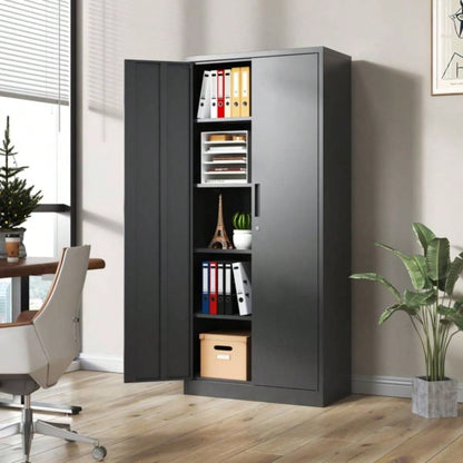 72H Metal Garage Storage Cabinet, Black Steel Locking Cabinet with Doors and 4 Shelves, Tall Cabinets Garage Storage Systems Lockable File Cabinet Home Office, Classroom/Pantry