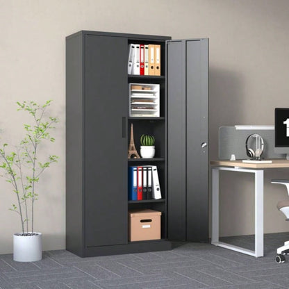 72H Metal Garage Storage Cabinet, Black Steel Locking Cabinet with Doors and 4 Shelves, Tall Cabinets Garage Storage Systems Lockable File Cabinet Home Office, Classroom/Pantry