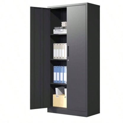 71H Metal Garage Storage Cabinet, Black Steel Locking Cabinet with Doors and 3 Shelves, Tall Cabinets Garage Storage Systems Lockable File Cabinet Home Office, Classroom/Pantry