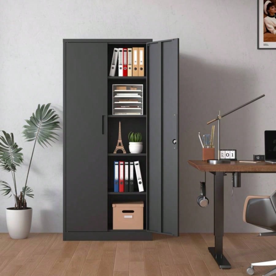 72H Metal Garage Storage Cabinet, Black Steel Locking Cabinet with Doors and 4 Shelves, Tall Cabinets Garage Storage Systems Lockable File Cabinet Home Office, Classroom/Pantry