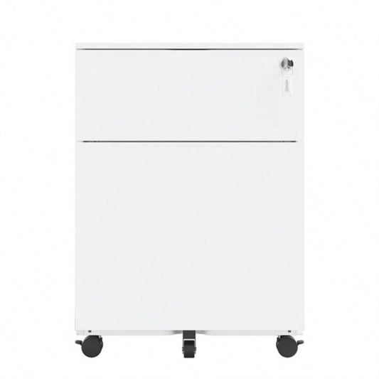 2 Drawer Mobile File Cabinet with Lock Steel File Cabinet Legal/Letter/A4/F4 Size, Fully Assembled except Wheels, Home/ Office Design, White