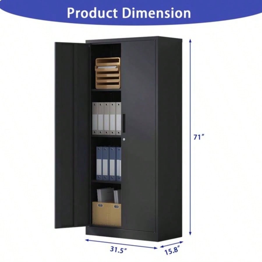 71H Metal Garage Storage Cabinet, Black Steel Locking Cabinet with Doors and 3 Shelves, Tall Cabinets Garage Storage Systems Lockable File Cabinet Home Office, Classroom/Pantry
