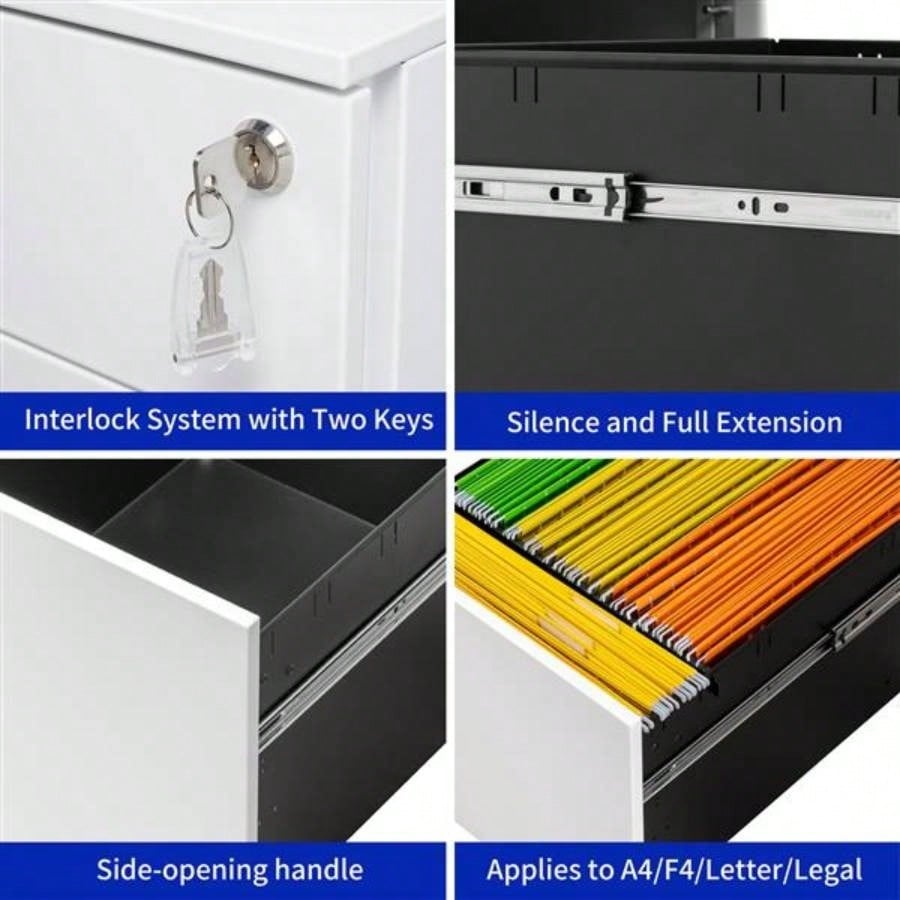 2 Drawer Mobile File Cabinet with Lock Steel File Cabinet Legal/Letter/A4/F4 Size, Fully Assembled except Wheels, Home/ Office Design, White