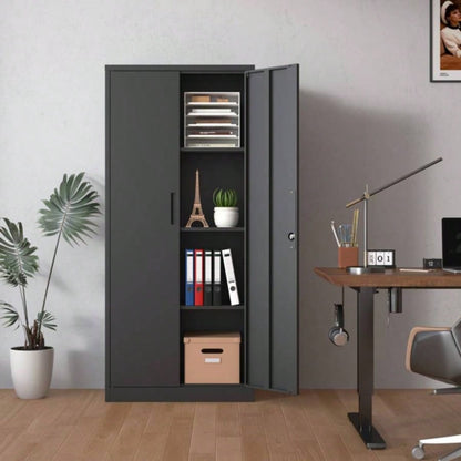 71H Metal Garage Storage Cabinet, Black Steel Locking Cabinet with Doors and 3 Shelves, Tall Cabinets Garage Storage Systems Lockable File Cabinet Home Office, Classroom/Pantry
