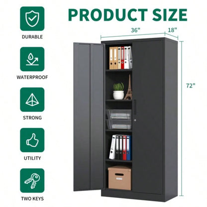 72H Metal Garage Storage Cabinet, Black Steel Locking Cabinet with Doors and 4 Shelves, Tall Cabinets Garage Storage Systems Lockable File Cabinet Home Office, Classroom/Pantry