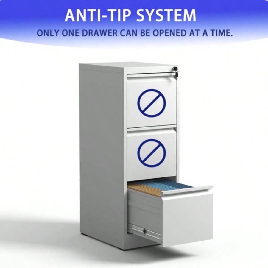 3 Drawer Metal Vertical File Cabinet with Lock Office Home Steel Vertical File Cabinet A4 Legal/Letter Size3