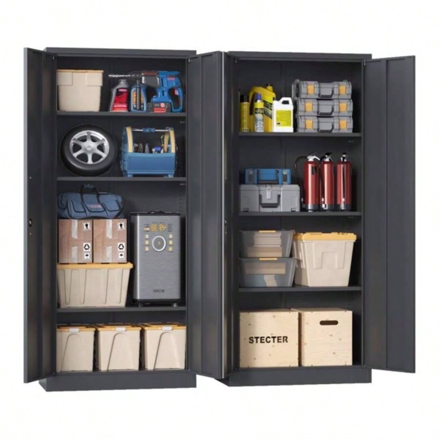 71H Metal Garage Storage Cabinet, Black Steel Locking Cabinet with Doors and 3 Shelves, Tall Cabinets Garage Storage Systems Lockable File Cabinet Home Office, Classroom/Pantry