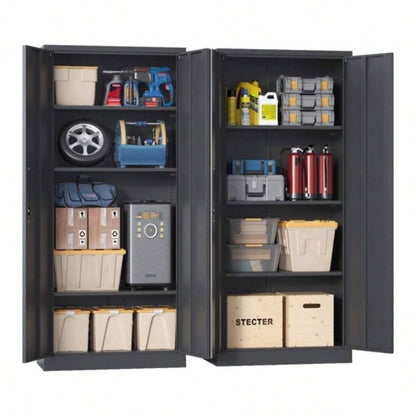 71H Metal Garage Storage Cabinet, Black Steel Locking Cabinet with Doors and 3 Shelves, Tall Cabinets Garage Storage Systems Lockable File Cabinet Home Office, Classroom/Pantry