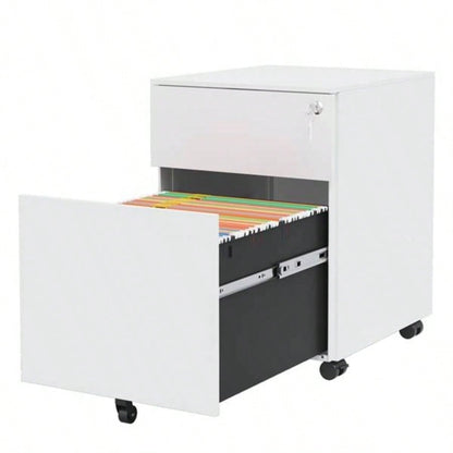 2 Drawer Mobile File Cabinet with Lock Steel File Cabinet Legal/Letter/A4/F4 Size, Fully Assembled except Wheels, Home/ Office Design, White