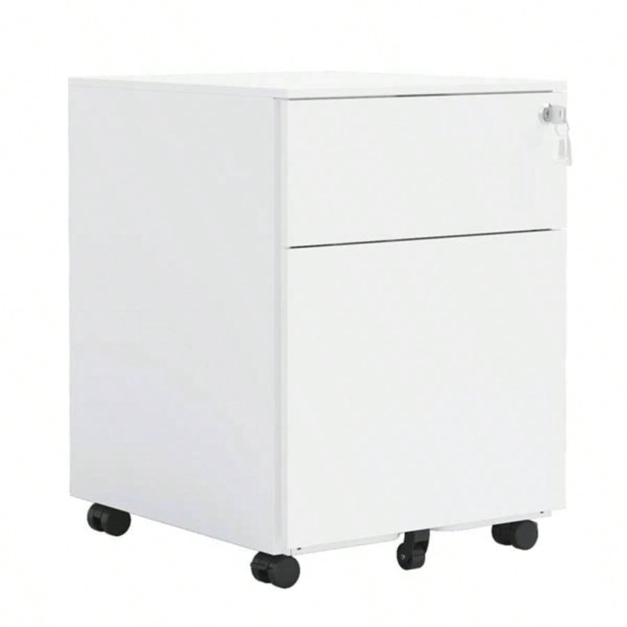 2 Drawer Mobile File Cabinet with Lock Steel File Cabinet Legal/Letter/A4/F4 Size, Fully Assembled except Wheels, Home/ Office Design, White