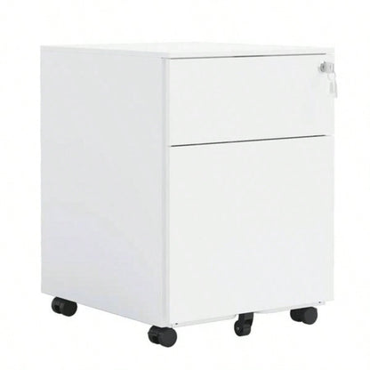 2 Drawer Mobile File Cabinet with Lock Steel File Cabinet Legal/Letter/A4/F4 Size, Fully Assembled except Wheels, Home/ Office Design, White