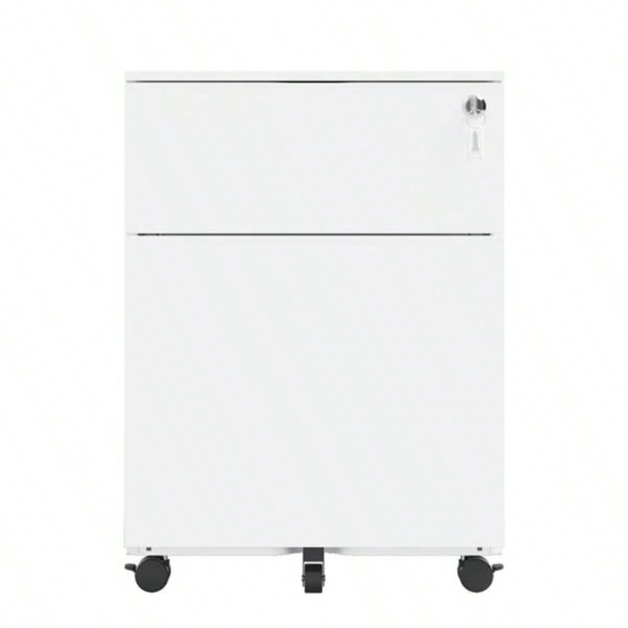 2 Drawer Mobile File Cabinet with Lock Steel File Cabinet Legal/Letter/A4/F4 Size, Fully Assembled except Wheels, Home/ Office Design, White