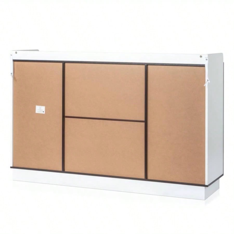 Double Glass Door with Single Drawer and 12 - Bottle Wine Rack Sideboard in Black Frame+ White - Brown Interior Panels - Particle Board and Glass