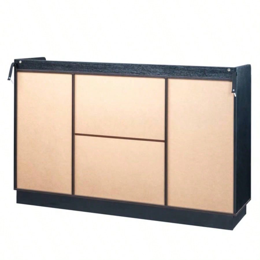 Double Glass Door with Single Drawer and 12 - Bottle Wine Rack Sideboard in Black Frame+ Gray - Brown Interior Panels - Particle Board and Glass