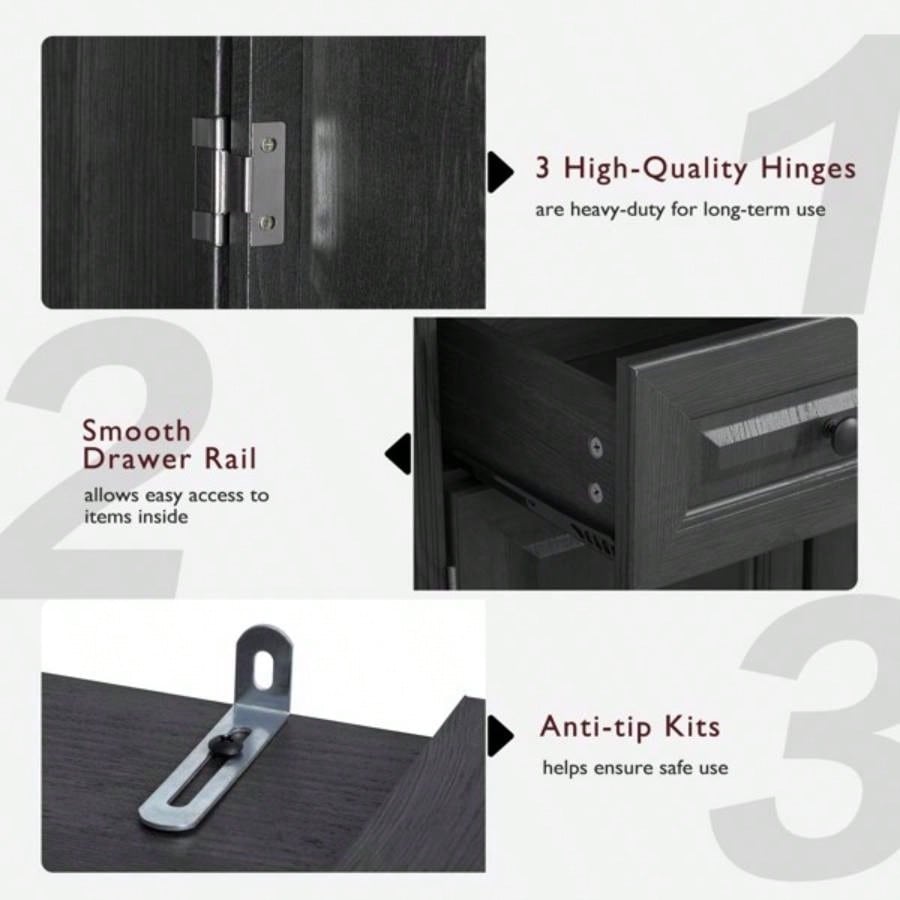 71 Tall Kitchen Pantry Cabinet with 3 Pull Out Cabinet Organizers, Farmhouse Embossed Texture Storage Cabinet with 6 Door Shelves, 2 Drawers, Freestanding Cupboard Kitchen, Dining Room Black