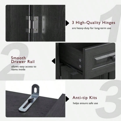 71 Tall Kitchen Pantry Cabinet with 3 Pull Out Cabinet Organizers, Farmhouse Embossed Texture Storage Cabinet with 6 Door Shelves, 2 Drawers, Freestanding Cupboard Kitchen, Dining Room Black