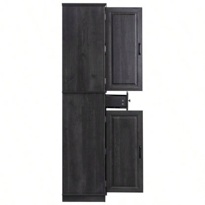 71 Tall Kitchen Pantry Cabinet with 3 Pull Out Cabinet Organizers, Farmhouse Embossed Texture Storage Cabinet with 6 Door Shelves, 2 Drawers, Freestanding Cupboard Kitchen, Dining Room Black
