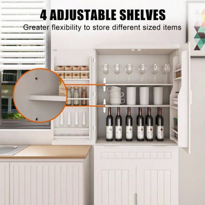 Pantry Cabinet, 71.65 Tall Storage Cabinet with Drawer, 2 Cabinets 6 Door Shelves, Adjustable Shelves, Freestanding Cupboard Kitchen, Living Room, Bathroom, Farmhouse Style, White