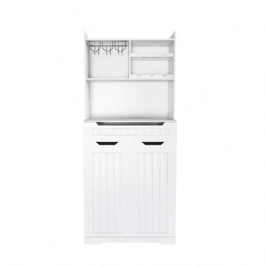 White Buffet Cabinet with Hutch - Modern Farmhouse Kitchen Storage Sideboard with 2 Drawers Barn Doors, Coffee Bar Station or Liquor Cabinet Dining Room, Living Room
