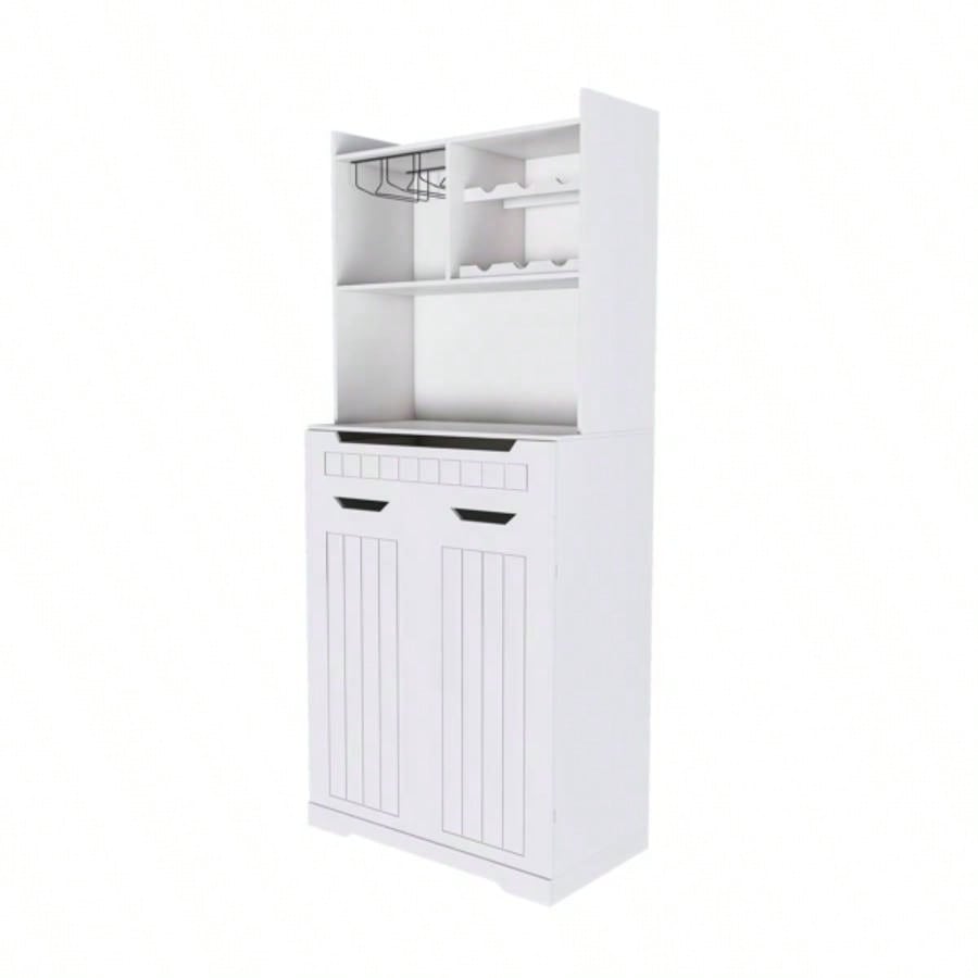 White Buffet Cabinet with Hutch - Modern Farmhouse Kitchen Storage Sideboard with 2 Drawers Barn Doors, Coffee Bar Station or Liquor Cabinet Dining Room, Living Room