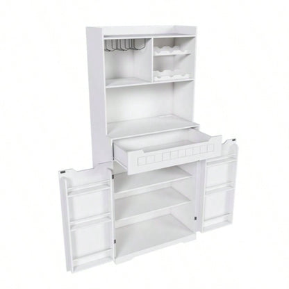 White Buffet Cabinet with Hutch - Modern Farmhouse Kitchen Storage Sideboard with 2 Drawers Barn Doors, Coffee Bar Station or Liquor Cabinet Dining Room, Living Room