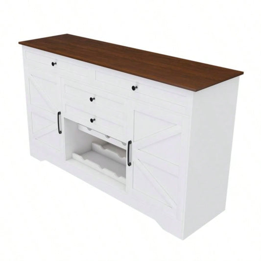 54 Farmhouse Buffet Sideboard with Storage Cabinet Adjustable Shelf - Wood Top Dining Table with Drawer, Kitchen Storage Cabinet Dining Room, Living Room, White