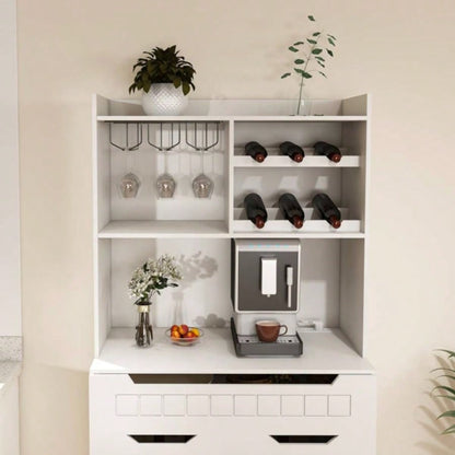 White Buffet Cabinet with Hutch - Modern Farmhouse Kitchen Storage Sideboard with 2 Drawers Barn Doors, Coffee Bar Station or Liquor Cabinet Dining Room, Living Room