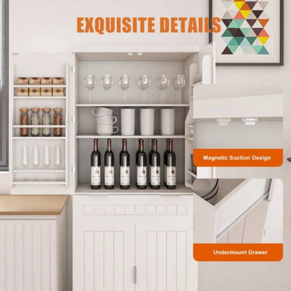 Pantry Cabinet, 71.65 Tall Storage Cabinet with Drawer, 2 Cabinets 6 Door Shelves, Adjustable Shelves, Freestanding Cupboard Kitchen, Living Room, Bathroom, Farmhouse Style, White