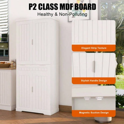 Pantry Cabinet, 71.65 Tall Storage Cabinet with Drawer, 2 Cabinets 6 Door Shelves, Adjustable Shelves, Freestanding Cupboard Kitchen, Living Room, Bathroom, Farmhouse Style, White