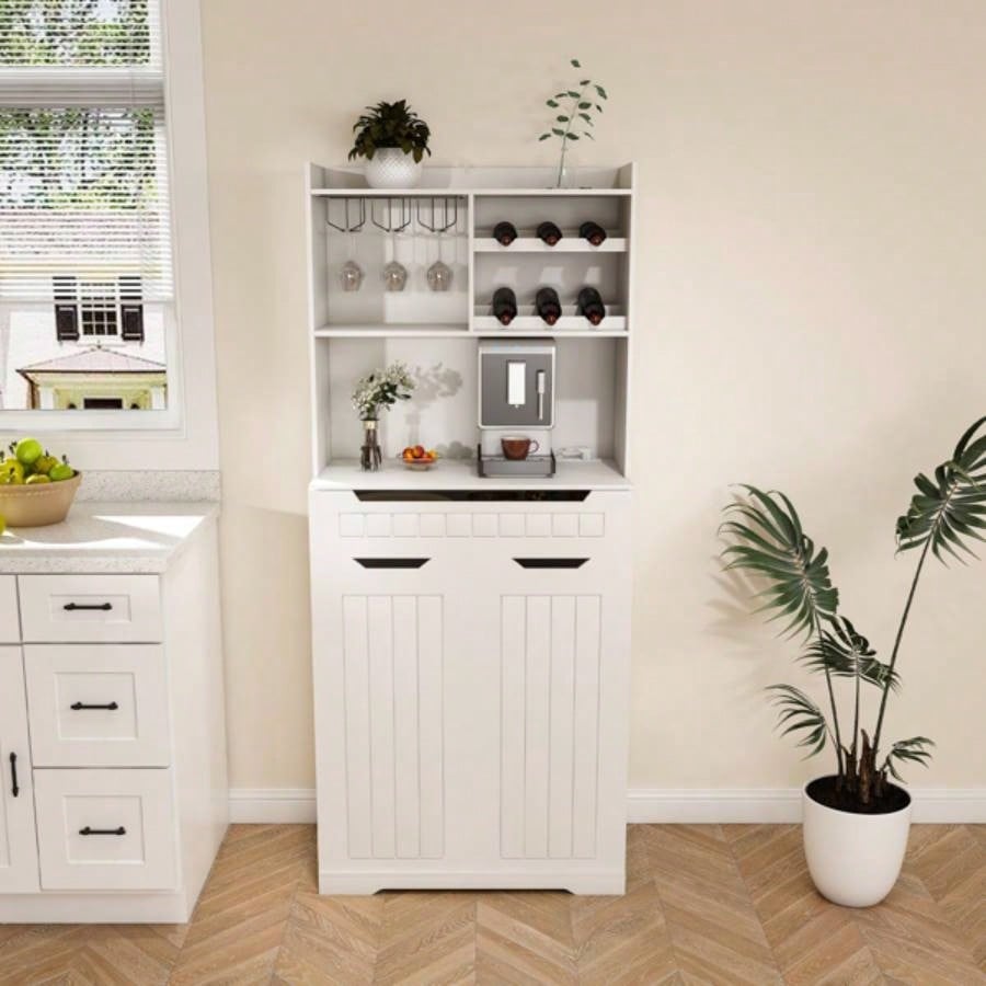 White Buffet Cabinet with Hutch - Modern Farmhouse Kitchen Storage Sideboard with 2 Drawers Barn Doors, Coffee Bar Station or Liquor Cabinet Dining Room, Living Room