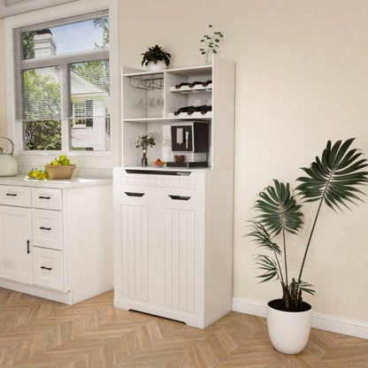 White Buffet Cabinet with Hutch - Modern Farmhouse Kitchen Storage Sideboard with 2 Drawers Barn Doors, Coffee Bar Station or Liquor Cabinet Dining Room, Living Room