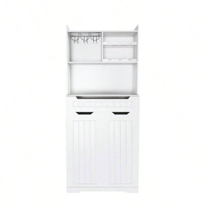 White Buffet Cabinet with Hutch - Modern Farmhouse Kitchen Storage Sideboard with 2 Drawers Barn Doors, Coffee Bar Station or Liquor Cabinet Dining Room, Living Room