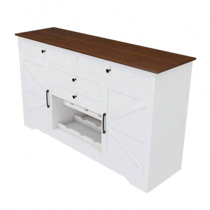 54 Farmhouse Buffet Sideboard with Storage Cabinet Adjustable Shelf - Wood Top Dining Table with Drawer, Kitchen Storage Cabinet Dining Room, Living Room, White