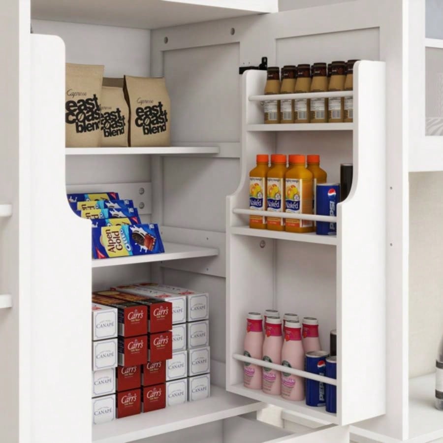 71 Kitchen Pantry Storage Cabinet with 4 Doors2Doors with Racks1 Drawer, 2 Adjustable Shelves, Freestanding Cupboard Kitchen, Dining Room and Living Room - White