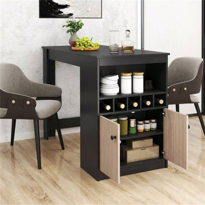 48 inch black kitchen bar table with storage cabinet and wine rack