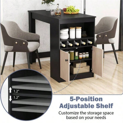 48 inch black kitchen bar table with storage cabinet and wine rack